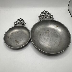 Stede Pewter Set Of 2 Porringer Dishes 4" + 6" w Horse Head Vintage Bowls